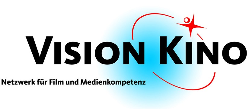 Der Schriftzug "Vision Kino Netzwerk für Film und Medienkompezenz" in schwarz auf weißem Hintergrund.