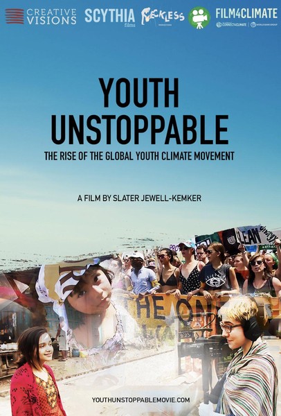 Filmplakat Youth Unstoppable: Bildcollage aus Kindern und Jugendlichen sowie Demonstranten.
