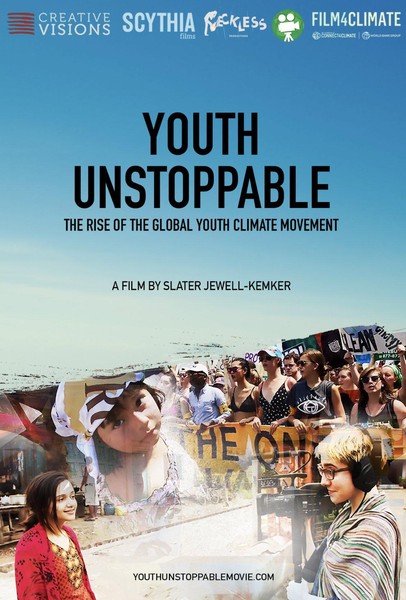 Filmplakat Youth Unstoppable: Bildcollage aus Kindern und Jugendlichen sowie Demonstranten.